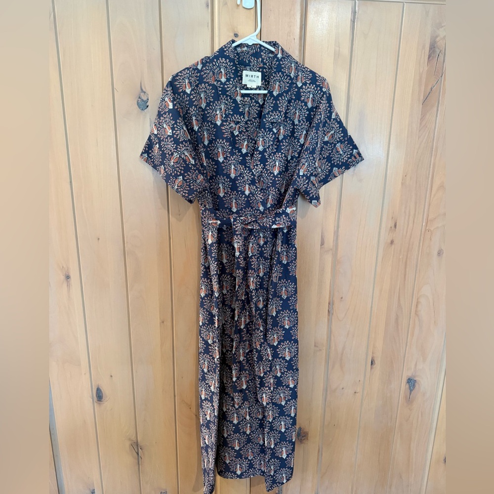 Mirth cotton button up shirt dress with belt size M